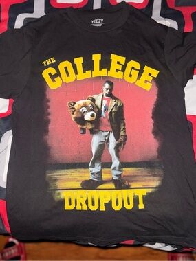 Yeezy Black 'The College Dropout' Graphic Tee with Yellow Print